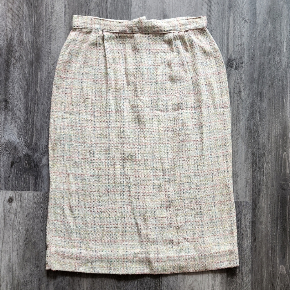 Vintage Strawberry Plant Wool Pencil Skirt Multicoloredโ Stitching Women's 14
